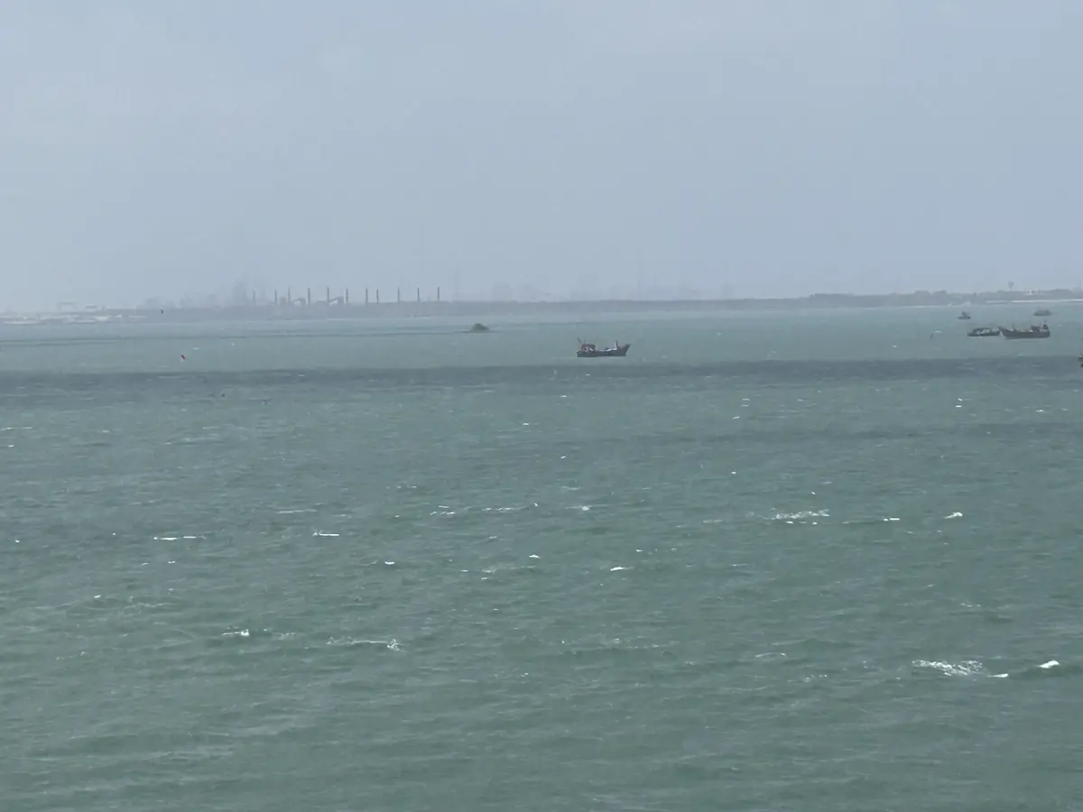 Fishing boats on the Arabian Sea off the coast of Dwarka, Gujarat