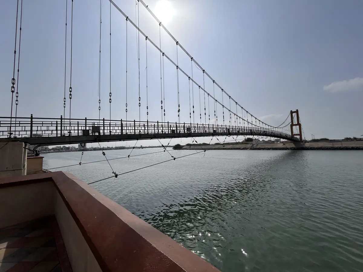 Suspension footbridge across the Gomti river in Dwarka, Gujarat