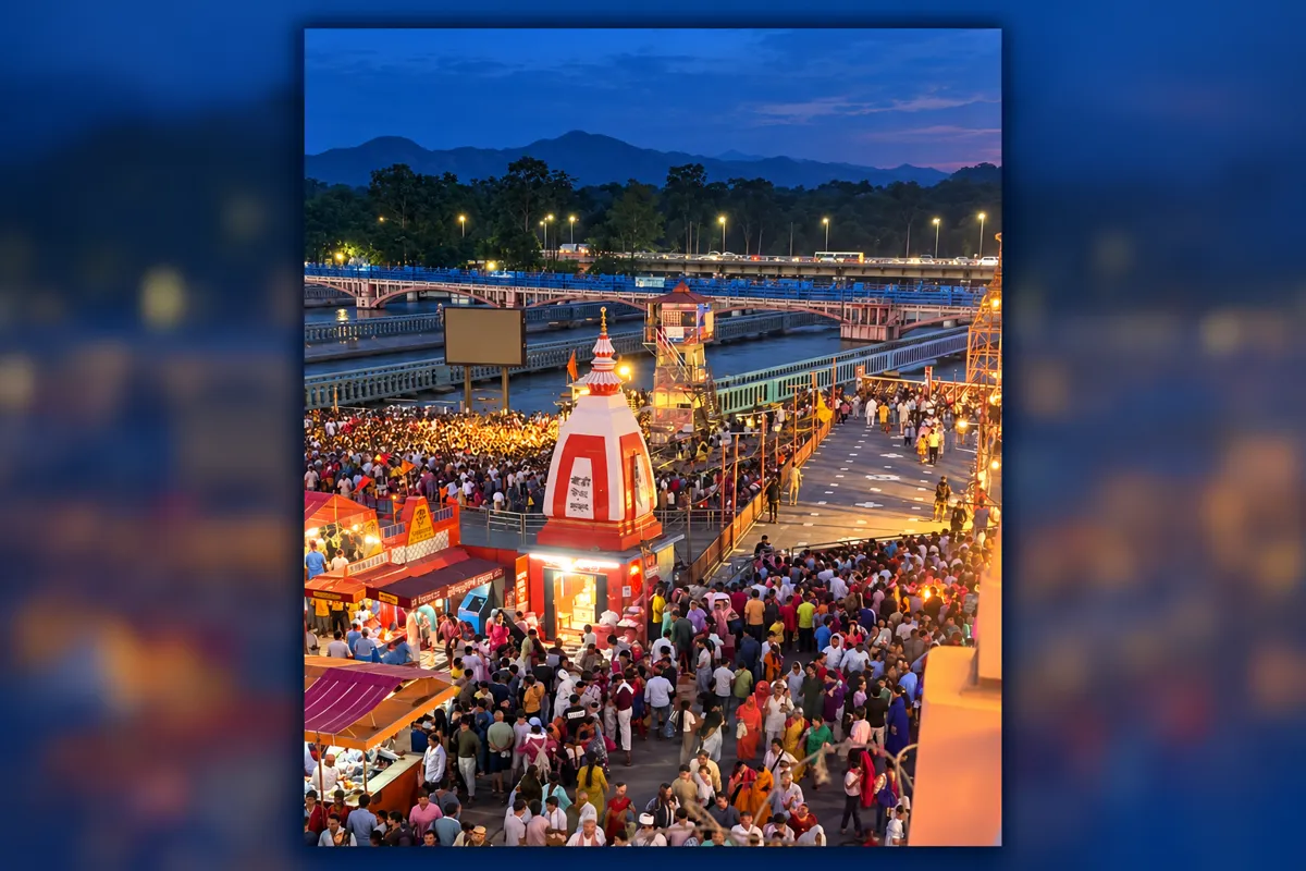 Har Ki Pauri in Haridwar at dusk during Ganga Aarti