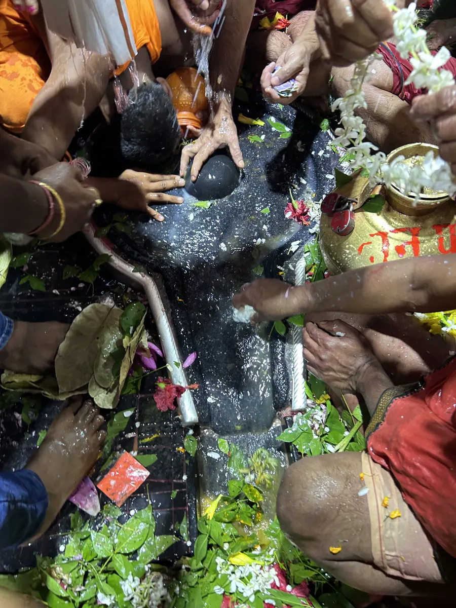 Devotees offering jal abhishek on the Baidyanath Jyotirlinga, Deoghar, Jharkhand