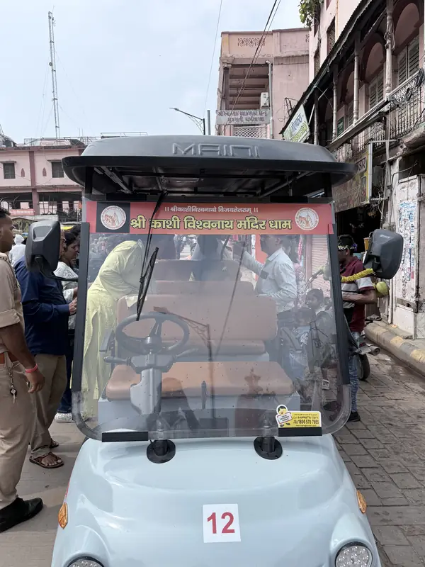 An e cart for devotees at Shri Kashi Vishwanath Mandir Dham in Varanasi