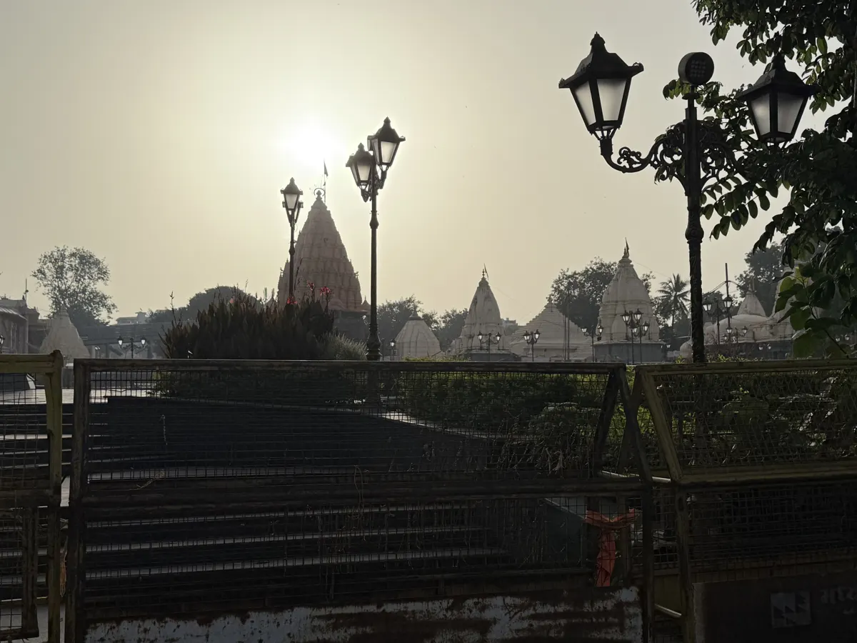 Mahakaleshwar temple spires at sunrise, Ujjain, Madhya Pradesh
